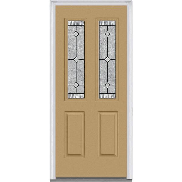 MMI Door 36 in. x 80 in. Carrollton Right-Hand Inswing 2-Lite Decorative 2-Panel Painted Steel Prehung Front Door