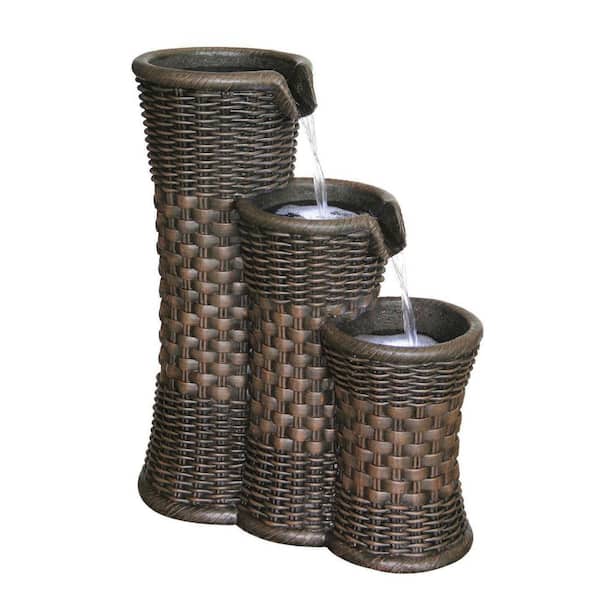 Alfresco Home 22,75 in. Tall Outdoor Everwoven Fountain w/Water Pump and LED Light, Stone Gray