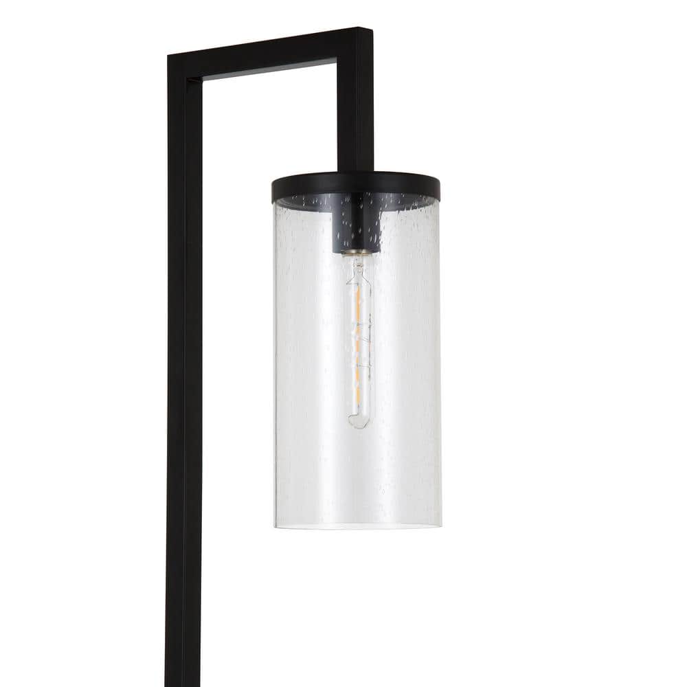 Blackened Bronze Floor Lamp with Seeded Glass Shade