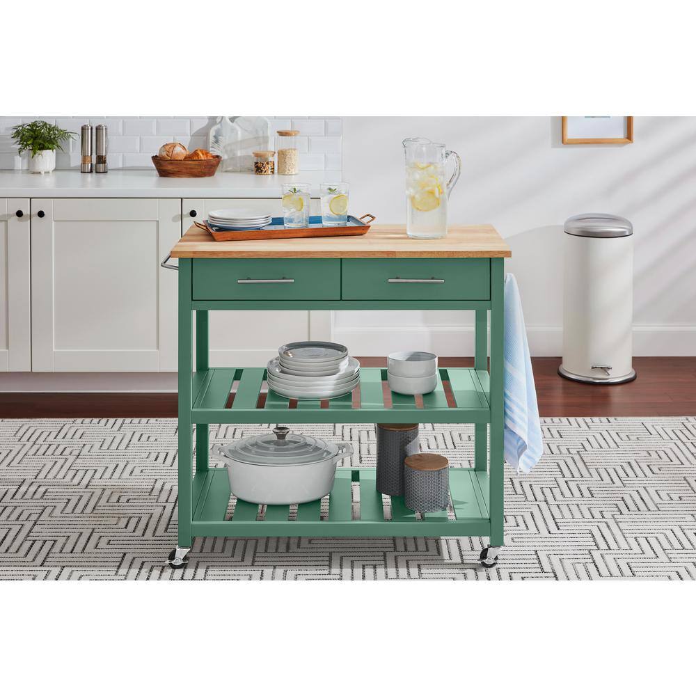 StyleWell Glenville Endive Green Rolling Kitchen Cart with Butcher
