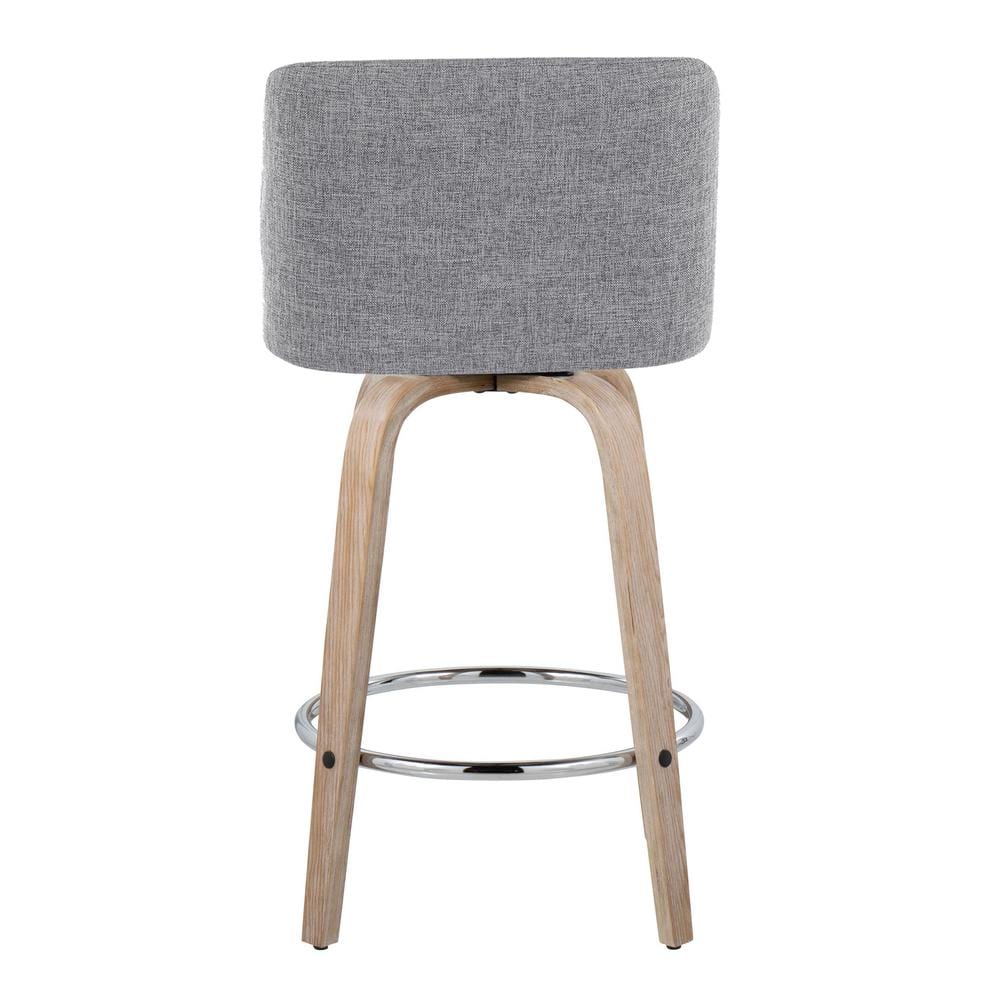 Gray Swivel Upholstered Counter Stool with Wood Legs