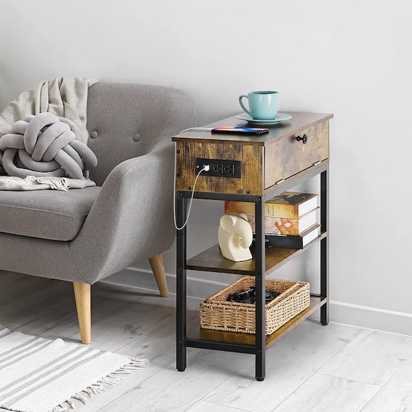 End Table with 2 Wooden Drawers and USB Ports & Power Outlets 17 Stories Color: Rustic Brown