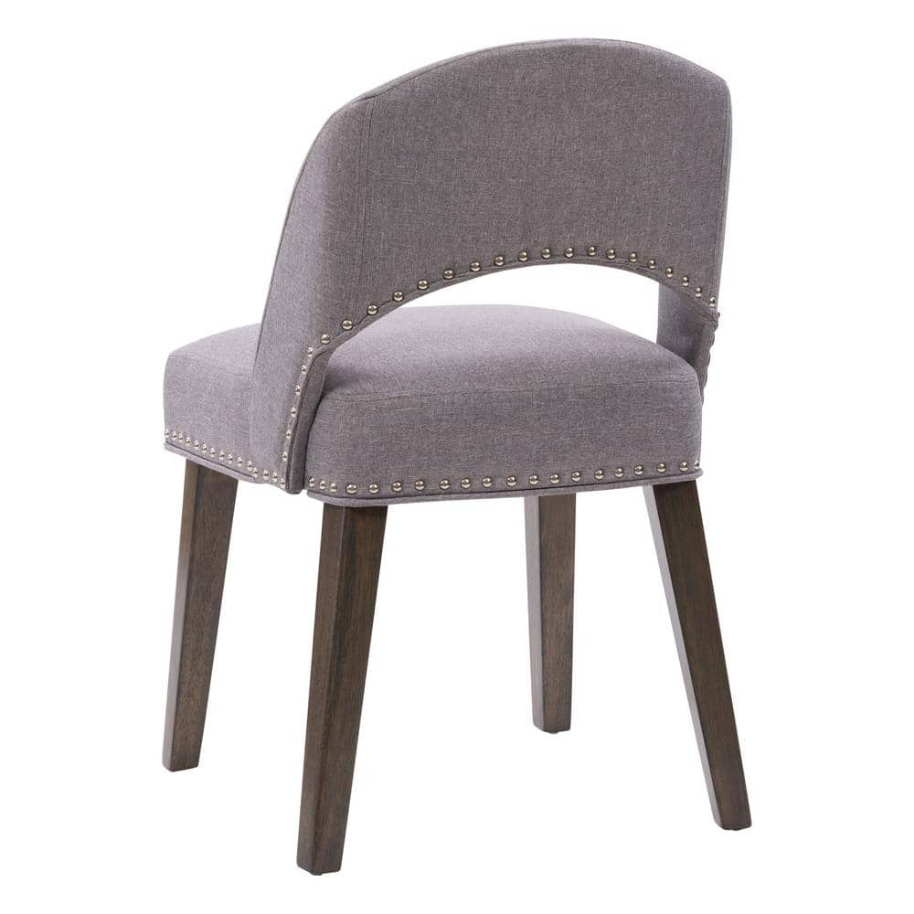 Gray Upholstered Low Back Side Chair with Wood Legs