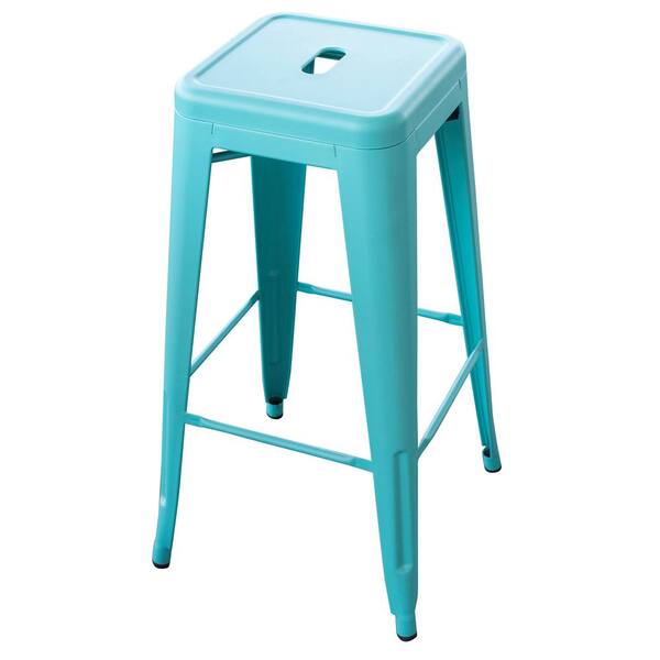 AmeriHome Loft Style 30 in. Teal Stackable Metal Bar Stool