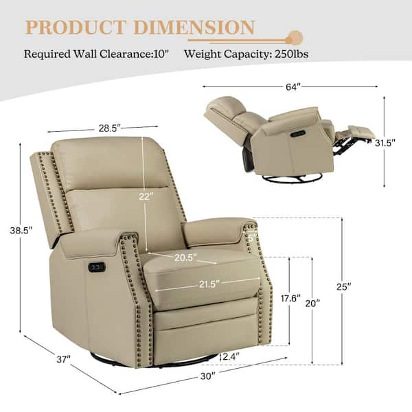 JAYDEN CREATION Joseph Beige Genuine Leather Swivel Rocking Manual Recliner  with Straight Tufted Back Cushion and Curved Mood Arms RCCZ0827-BGE - The  Home Depot