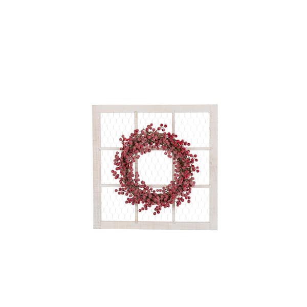 Glitzhome 24.00 in. L Wooden Frame with Floral Wreath Wall Dcor