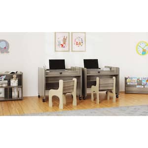 Laminate Wood 30 in. W x 27.5 in. D x 26 in. H Mobile Kids Desk, Assembled, (Shadow Elm Gray)