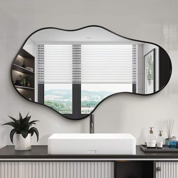 26 in. W x 43 in. H Irregular Black Aluminum Alloy Framed Asymmetrical Wall Mirror