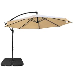 10 ft. Steel Cantilever Offset Patio Umbrella in Beige with Crank and Base