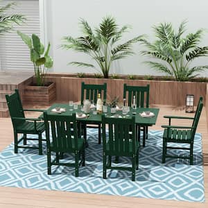 Hayes 7-Piece HDPE Plastic Outdoor Patio Rectangle Table Dining Set with Arm and Side Chairs in Dark Green