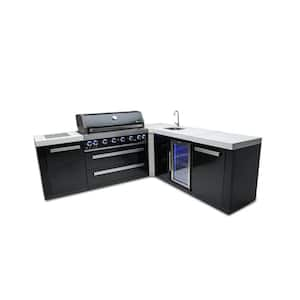 Black Series 6 Burner Outdoor Kitchen Propane Natural Gas with Beverage Center Grill Island in Black Stainless Steel