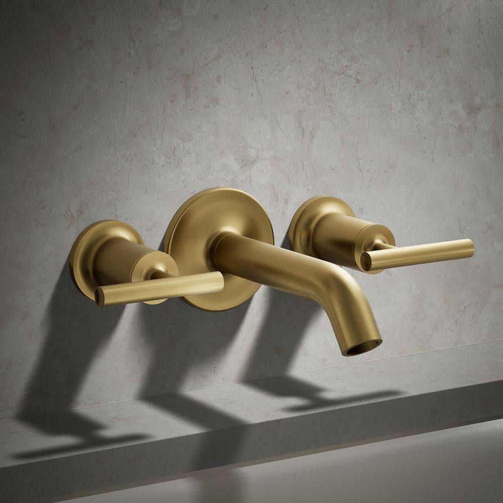 Elegant Vibrant Brushed Moderne Brass Wall-Mount Tub Faucet Lever Handles
