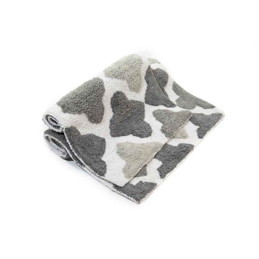 Moroccan Tiles Inspired Plush Gray Bath Rug Set - 2 Pieces