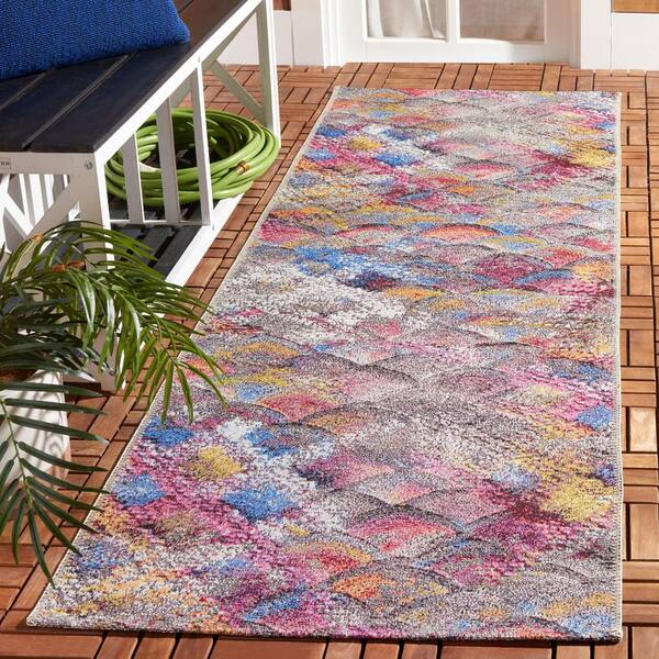 Barbados Gray Purple/Blue Gold 3 ft. x 8 ft. Abstract Scales Indoor/Outdoor Runner Rug