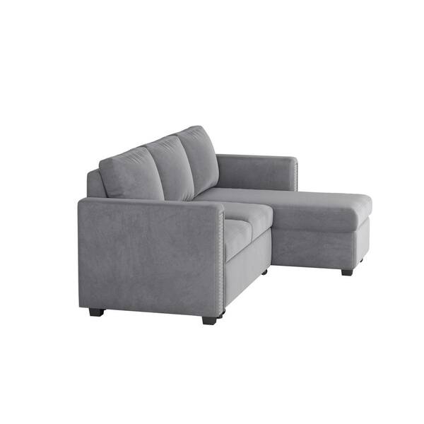 wetiny 53.54 in. Dark Gray Square arm 3-piece Velvet L-shape Sectional ...