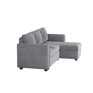 83 in. Square Arm 3-Pieces Velvet L-Shape Reversible Sectional Sofa Storage Chaise in Gray Pull Out Sleeper Sofa