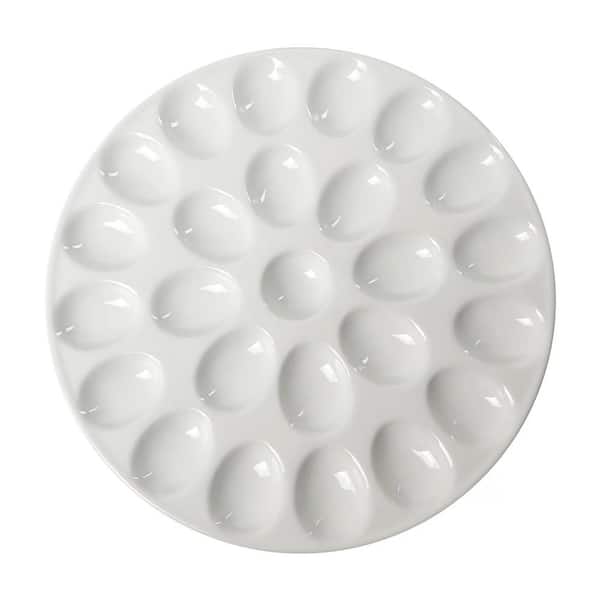 OUR TABLE Simply White 13.25 in. White Porcelain Round Egg Serving Platter