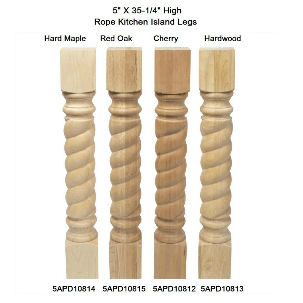 35.25" Unfinished Maple Rope Kitchen Island Leg