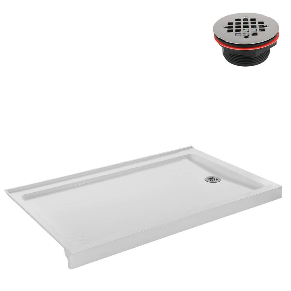 60'' Glossy White Rectangular Acrylic Shower Base with Right Hand Drain