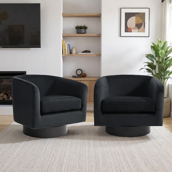 Black Velvet Upholstered 360°Swivel Accent Barrel Chair with Wood frame(Set of 2)