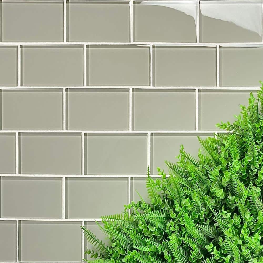 Metro 3 in. x 6 in. Glossy Gray Glass Subway Tile for Backsplash & Wall(8.75 Sq. Ft./Case) price history on PriceWatchPro