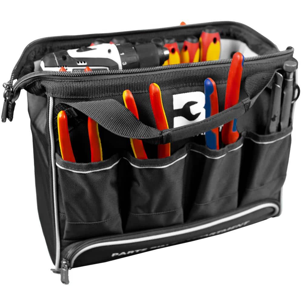 15 in. Black Heavy Duty Tool Duffle Bag with Integrated Parts Bin