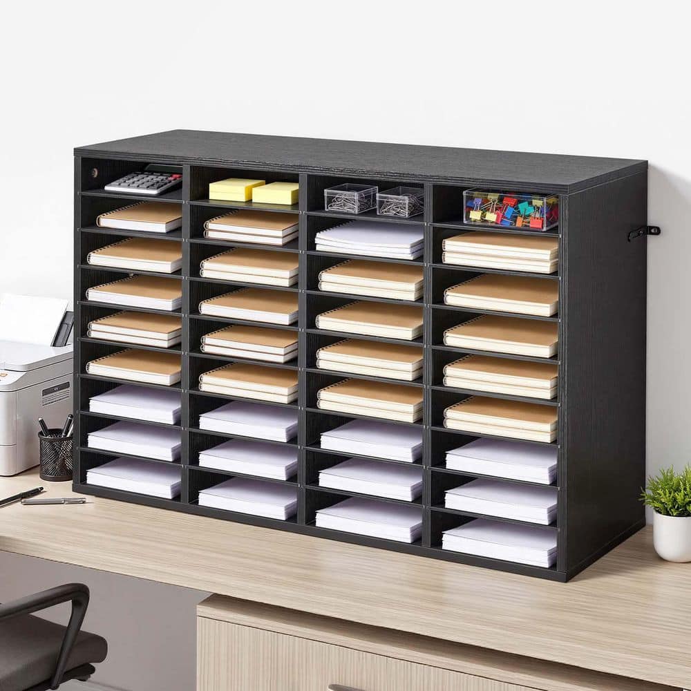 SKYSHALO 36-Compartment Literature Organizer with Shelves, Wooden