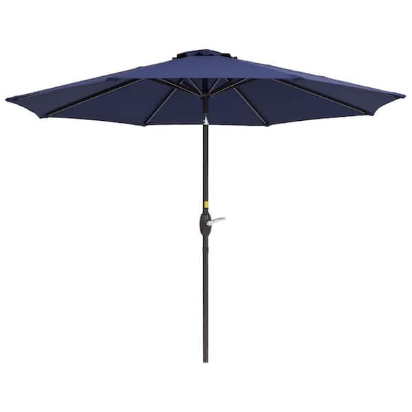 Unbranded 9 ft. Steel Crank Lift Market Patio Umbrella with Push Button Tilt in Navy Blue