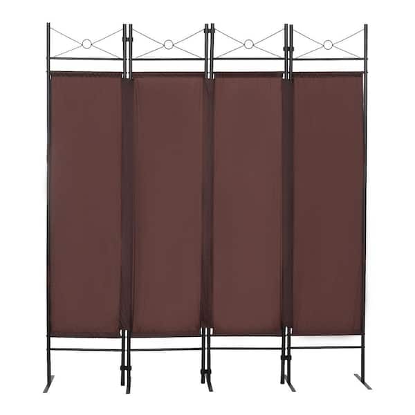Seafuloy 4-Panel Metal Folding Room Divider, 5.94Ft Freestanding Room Screen Partition Privacy Display for Bedroom, Office,Brown