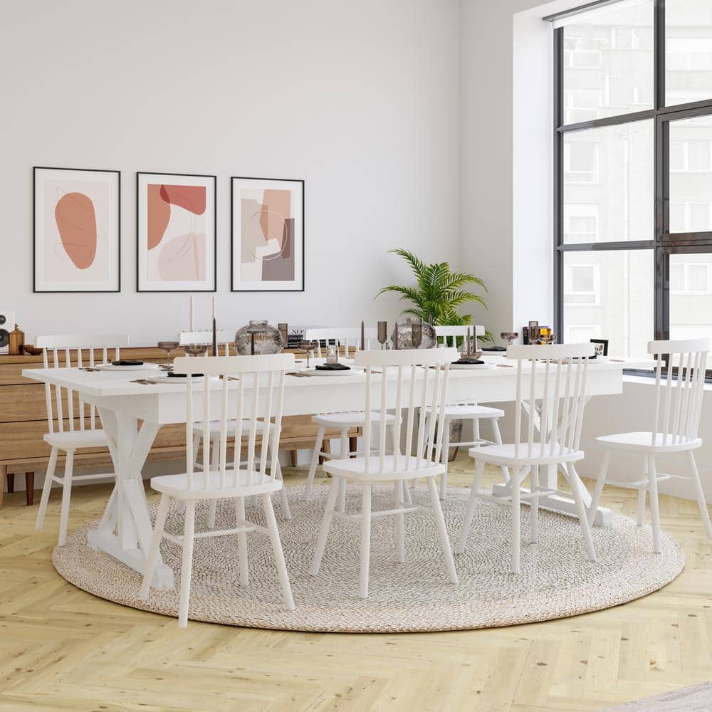 TAYLOR + LOGAN Antique Rustic White Wood 40.25 in. Trestle Dining