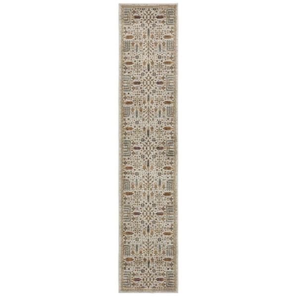 2 X 12 Ivory, Gold Oriental Washable Area Rug Runner Rug