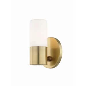Lola 1-Light Aged Brass LED Wall Sconce with Opal Matte Glass Shade