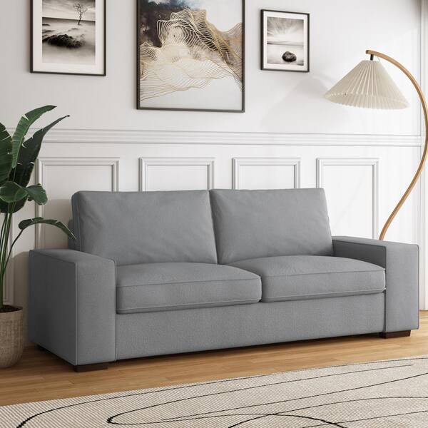 Uixe 79.8 in. Gray Linen Upholstered Square Arm 2-Seater