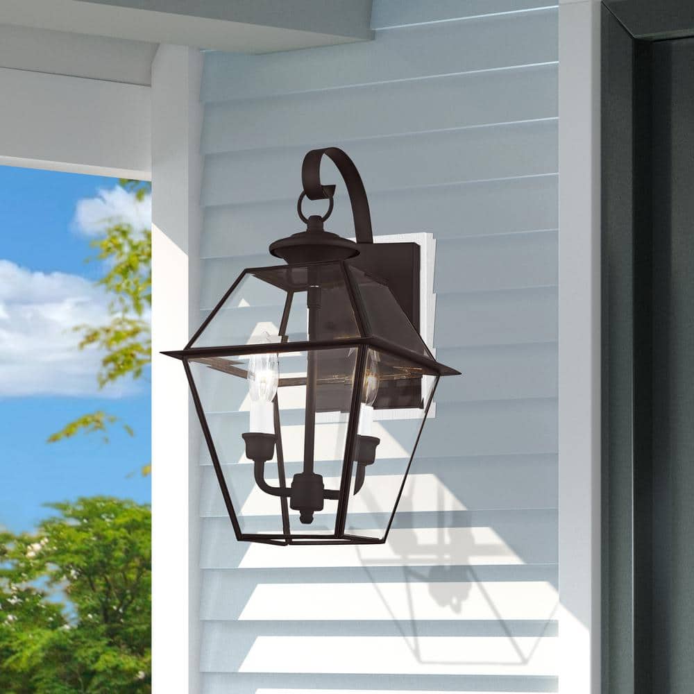 Charleston Elegance Bronze Outdoor Wall Lantern with Clear Beveled Glass
