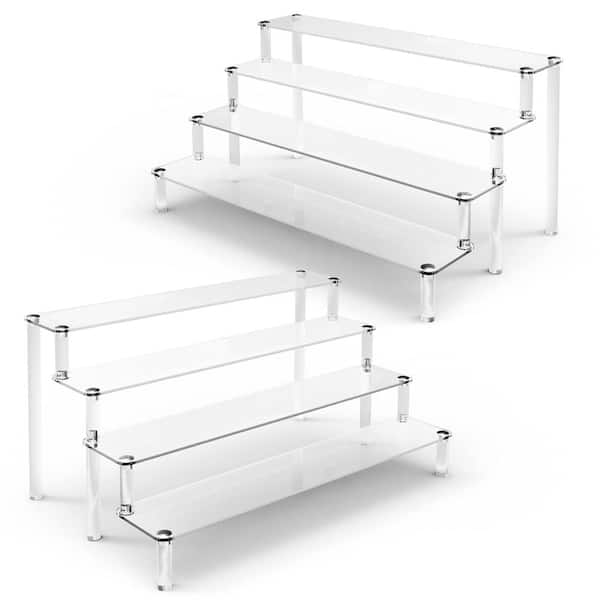 4-Tier Clear Acrylic Display Stand 15.7 x 10.5 x 7.5 in. Cupcake and Collectibles Riser Shelf 2-Pack