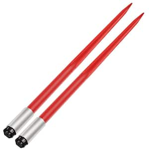 49 in. Hay Bale Spear 3000 lbs. Capacity Quick Attach Bale Spike Square 1 3/4 in. Garden Forks Red Coated with Hex Nut