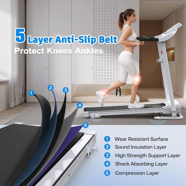 Tidoin 2.5 HP White Metal Foldable Electric Treadmill with Safety