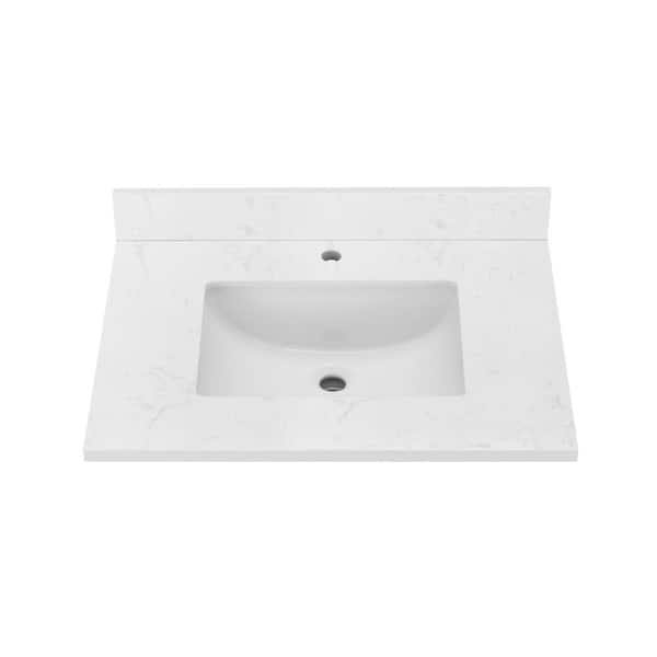 30 in. W. x 22 in. D Engineered Stone Composite White Rectangular Single Sink Vanity Top in White
