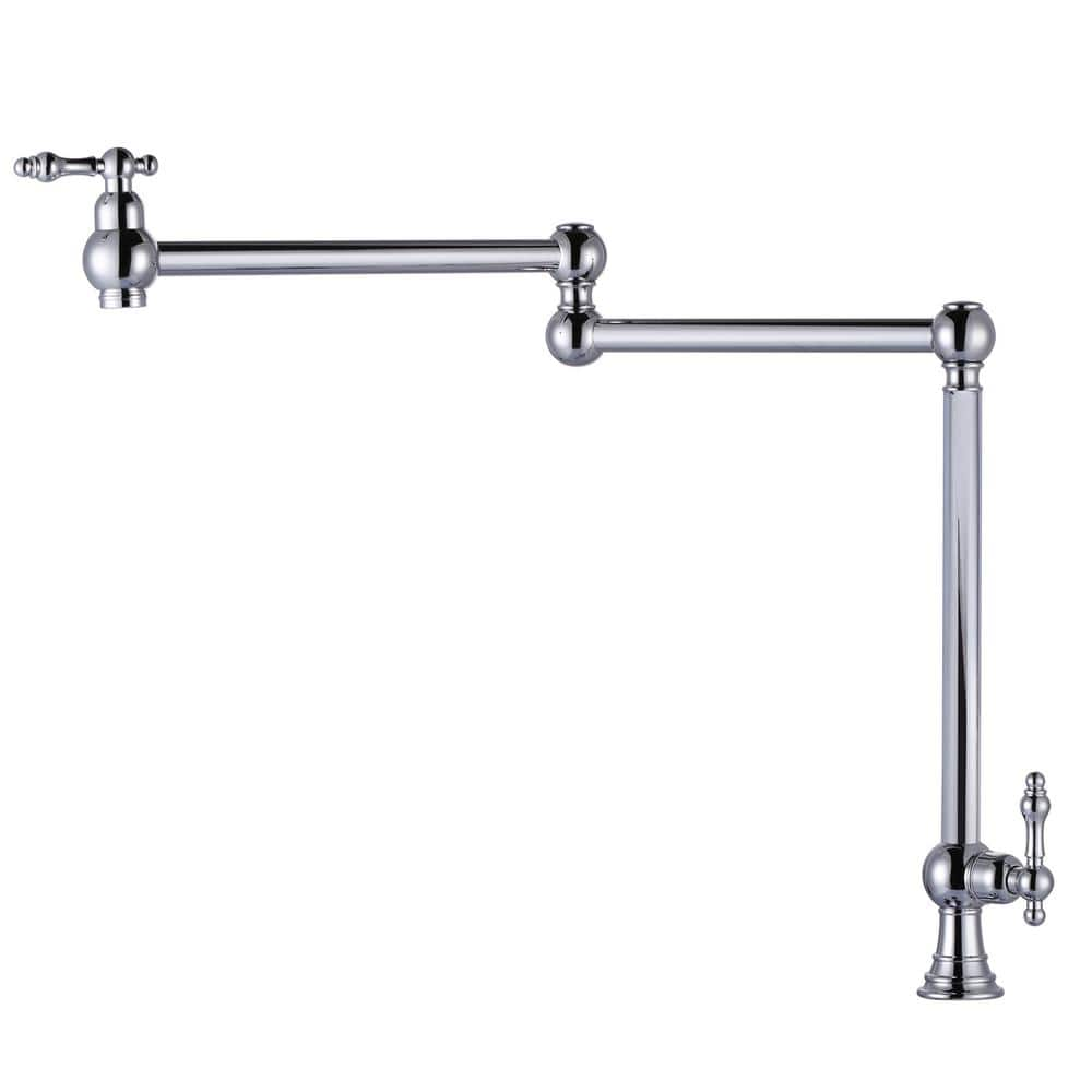 Wowow Polished Chrome Deck Mounted Pot Filler With Double Handle And Joint Swing Arm In Solid 7466