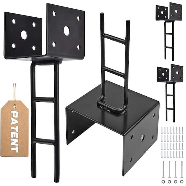 Galvanized Black Pergola Deck Bracket U Shape Post Anchor 6x6 11 Gauge Thickness with Screws (4-Pack)