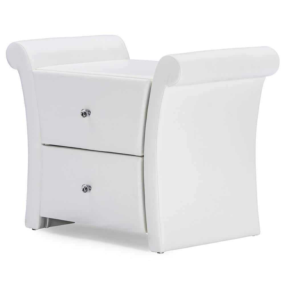 White Faux Leather 2-Drawer Modern Nightstand