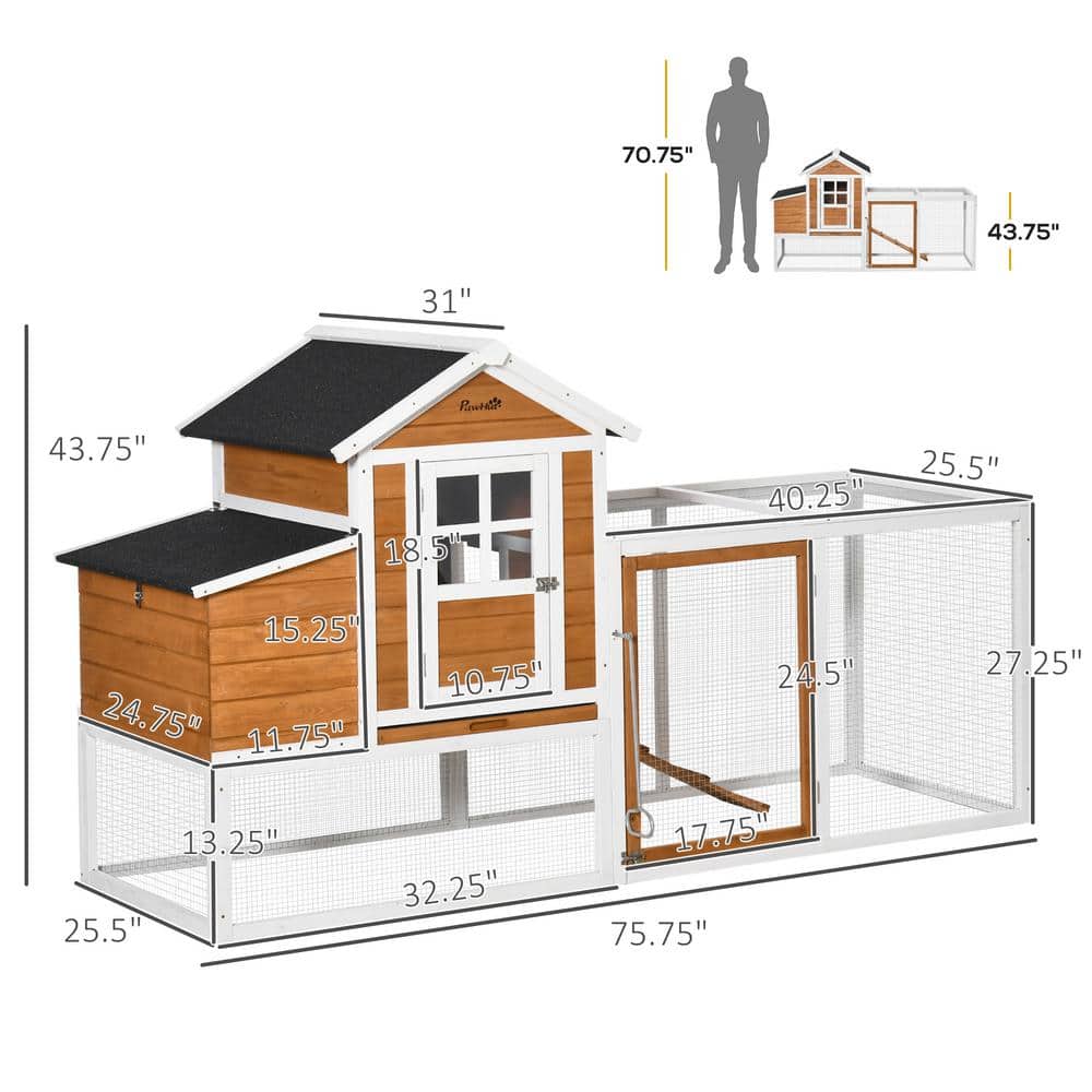Large White and Natural Fir Wood Chicken Coop with Run