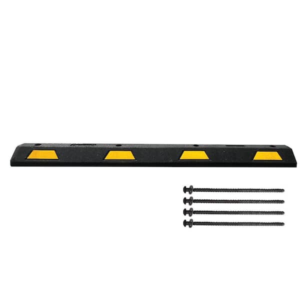 PLASTICADES Parking Stop with Yellow Stripes, 6 ft. for Asphalt