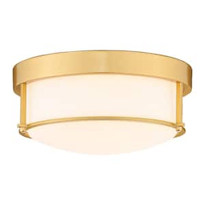 12 in. 2-Light Champagne Gold Finish With Frosted Glass Shade Ceiling Flush Mount Light Fixture