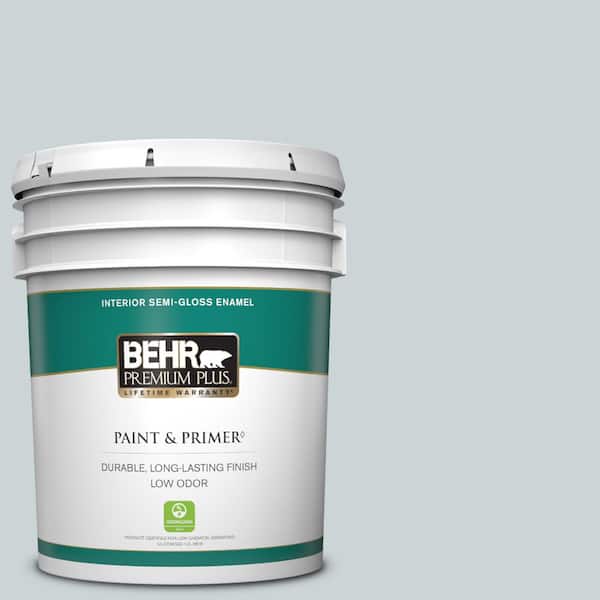 BEHR PREMIUM PLUS 5 gal. #N470-1 Ash Blue Semi-Gloss Enamel Low Odor Interior Paint & Primer