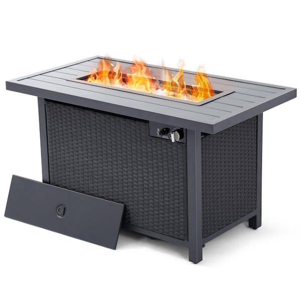 50,000 BTU 42 in. Black Metal Propane Patio Fire Pit Table