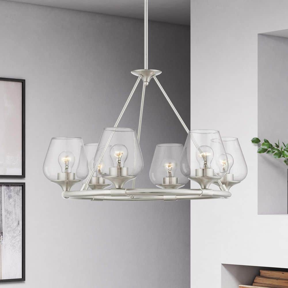 Willow Brushed Nickel 6-Light Chandelier with Clear Glass Shades