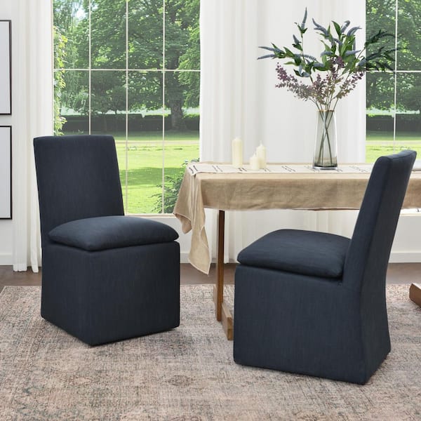 KINWELL Indigo Performance Fabric Upholstered Side Chair with Casters(Set of 2)