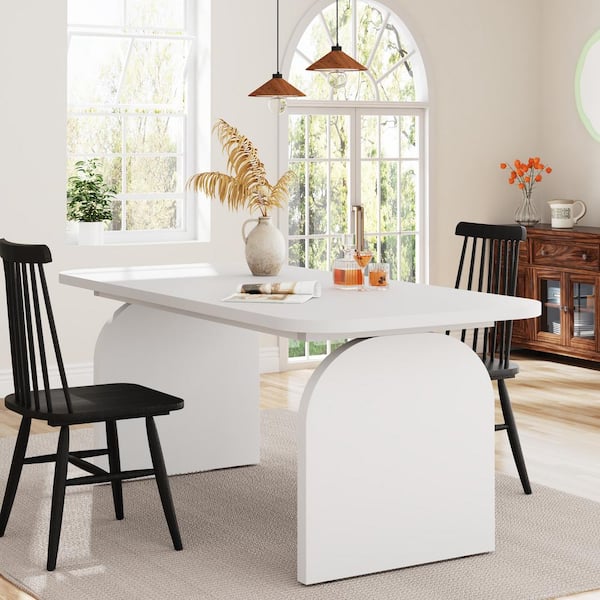 BYBLIGHT Roesler Modern White Engineered Wood 63 in. Pedestal Dining Table Seats 6