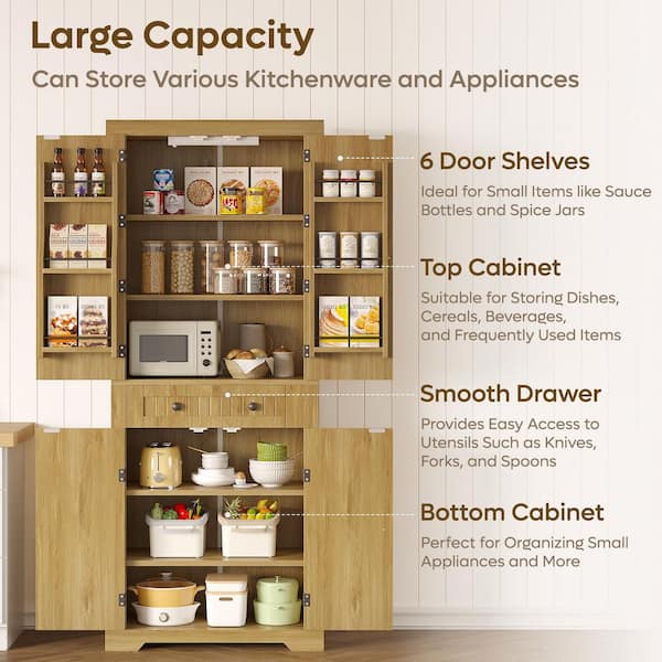 Log Kitchen Engineered Wood 30 in. x 72 in. Pantry Cabinet with Storage Drawer, Sensor Light, Adjustable Shelve and Door